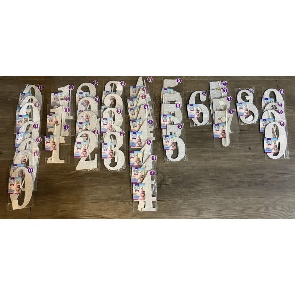 41 Pc Silver Glitter Number Cake Topper Lot 0-9 Birthday Party Anniversary